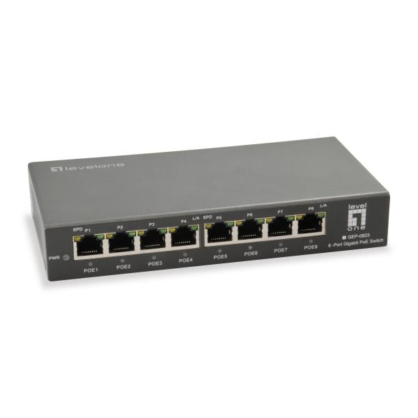 LevelOne GEP-0823 8-Port Gigabit PoE Switch, 802.3at/af PoE, 120W, Gigabit Ethernet, Full duplex