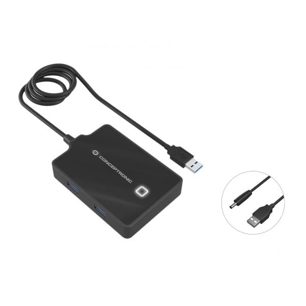 Conceptronic HUBBIES11B HUBBIES 4-Port USB 3.0 HUB, 90cm cable, USB 3.2 Gen 1 Type-A, Black