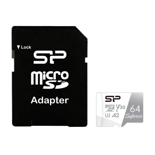 Silicon Power SP064GBSTXDA2V20SP, 64 GB, MicroSDXC, Class 10, UHS-I, 100 MB/s, 80 MB/s