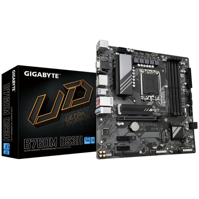 Gigabyte B760M DS3H, mATX, Intel LGA1700, B760, DDR5-SDRAM, 192 GB, USB 3.2, M.2, 2.5 GbE