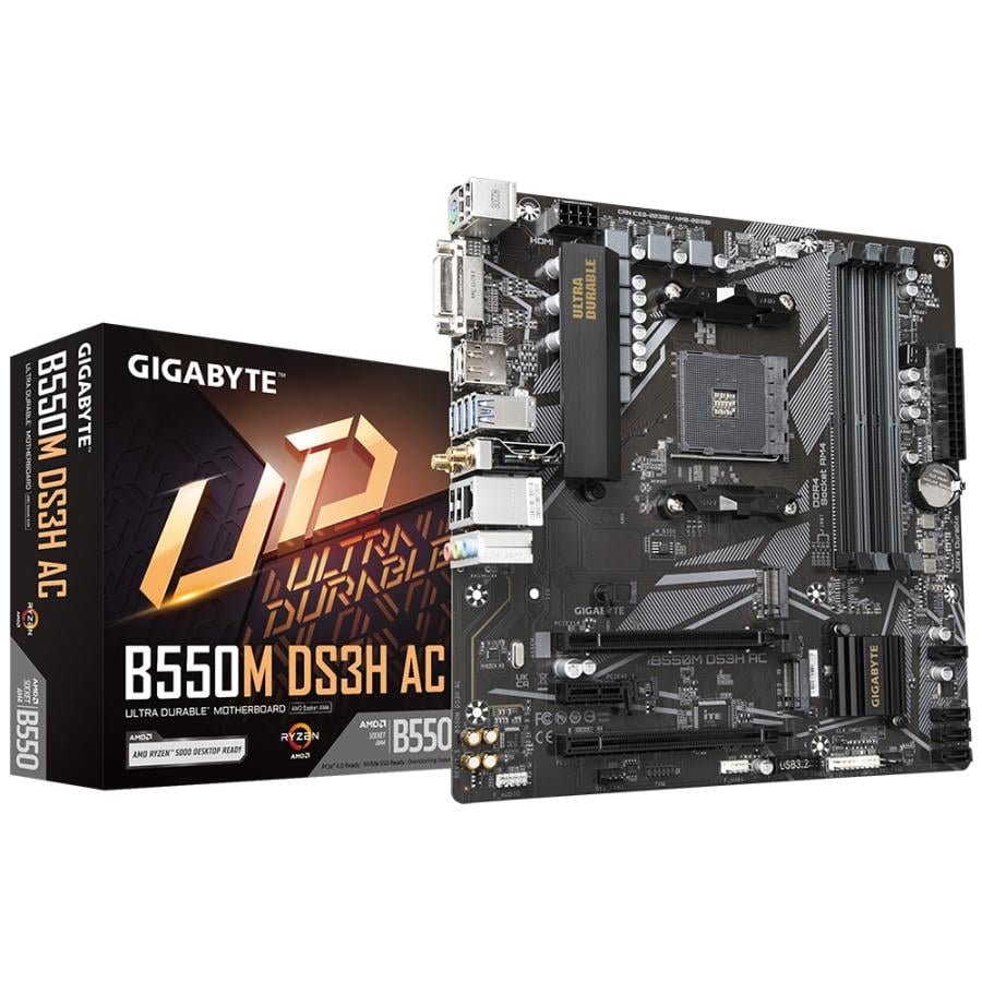Gigabyte B550M DS3H AC (rev. 1.5/1.6) mATX, AMD AM4, B550, DDR4-SDRAM, 128 GB, USB 3.2, M.2, GbE
