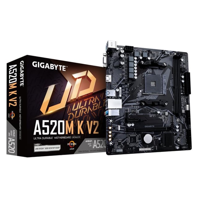 Gigabyte A520M K V2, mATX, AMD AM4, A520, DDR4, 5100 Mhz, USB 3.2 Gen 1, M.2, GbE LAN