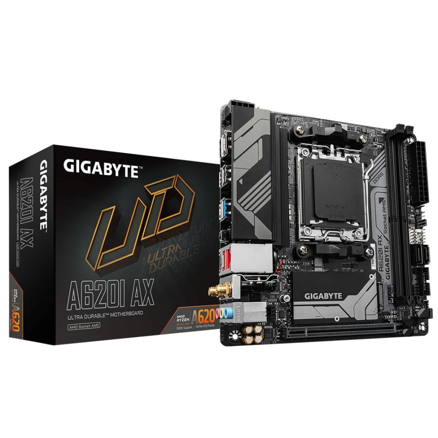 Gigabyte A620I AX A620I AX, AMD AM5, A620, DDR5-SDRAM, 96 GB, USB 3.2 Gen 2, M.2, 2.5 GbE, WI-Fi 6E