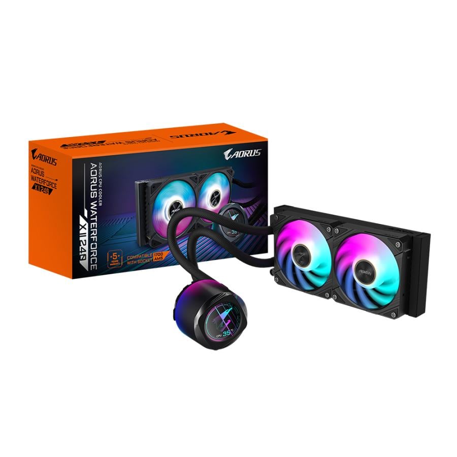 Gigabyte GP-AORUS WATERFORCE X II 240 Liquid-cooler, Intel/AMD, 2x 120mm ARGB Fans, 60mm LCD