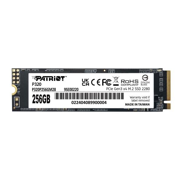 Patriot P320P256GM28 P320 PCIe M.2 INTERNAL SSD, 256 GB, M.2 2280, PCIe Gen 3x4, 2200/1200 MB/s