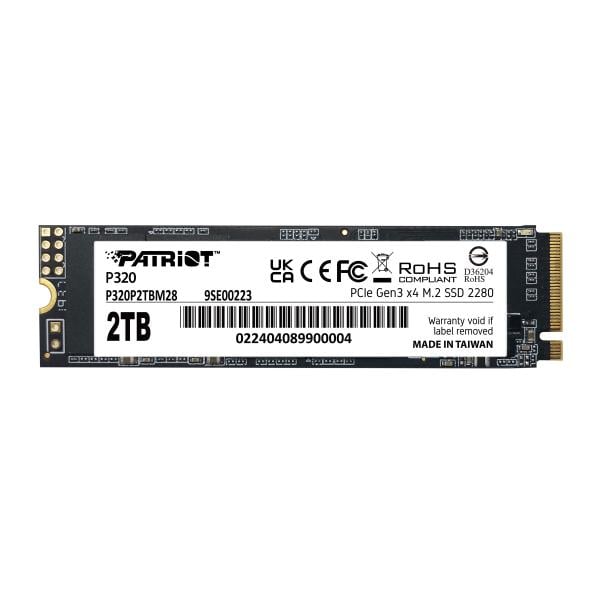 Patriot P320P2TBM28 P320 PCIe M.2 INTERNAL SSD, 2 TB, M.2 2280, PCIe Gen 3x4, 3000/2200 MB/s