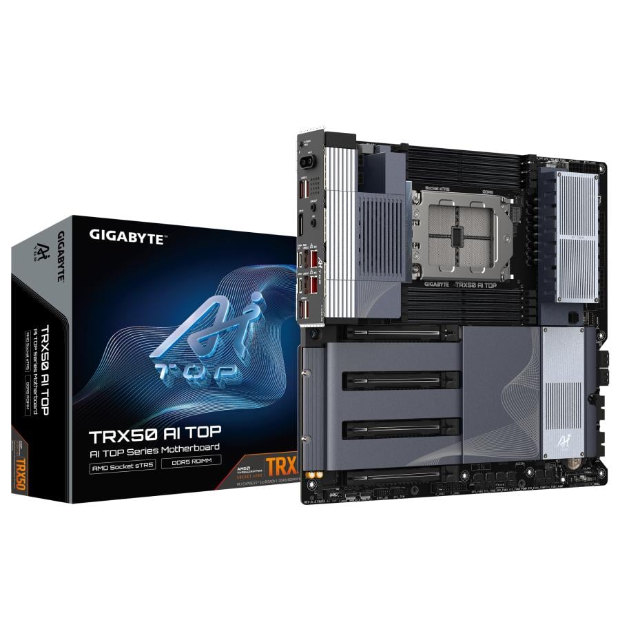 Gigabyte TRX50 AI TOP TRX50 AI TOP, AMD TR5, DDR5, 4x PCIe 5.0 + Wi-Fi 7, 10GbE, USB 3.2 Gen 2x2