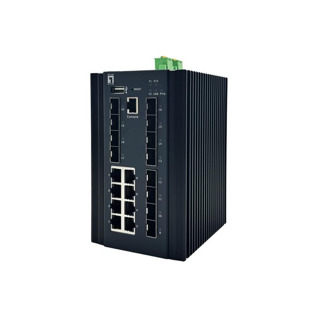 Levelone 55054907101 IGU-2072 20-Port L2Plus Managed Gigabit Industrial Switch, 8x RJ45, 8x SFP