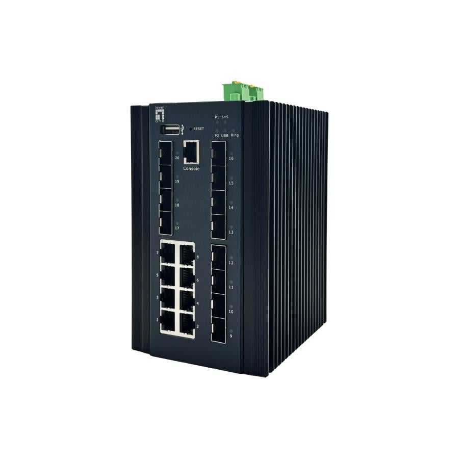 Levelone 55054907101 IGU-2072 20-Port L2Plus Managed Gigabit Industrial Switch, 8x RJ45, 8x SFP