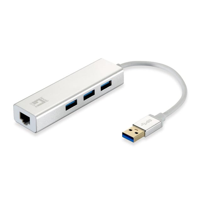 LevelOne 54003007401 Gigabit USB Network Adapter, USB Hub, Wired, USB, Ethernet, 1000 Mbit/s, Silver
