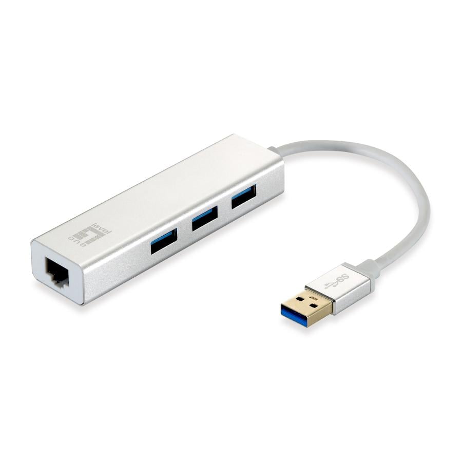 LevelOne 54003007401 Gigabit USB Network Adapter, USB Hub, Wired, USB, Ethernet, 1000 Mbit/s, Silver