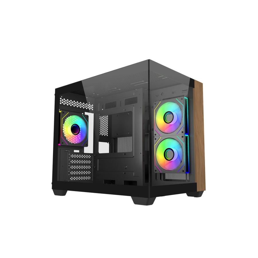 Cooler Master E481-KHNN-S00 Elite 481 WOOD Black, mATX, Front Panel, 70° Full-View Tempered Glass