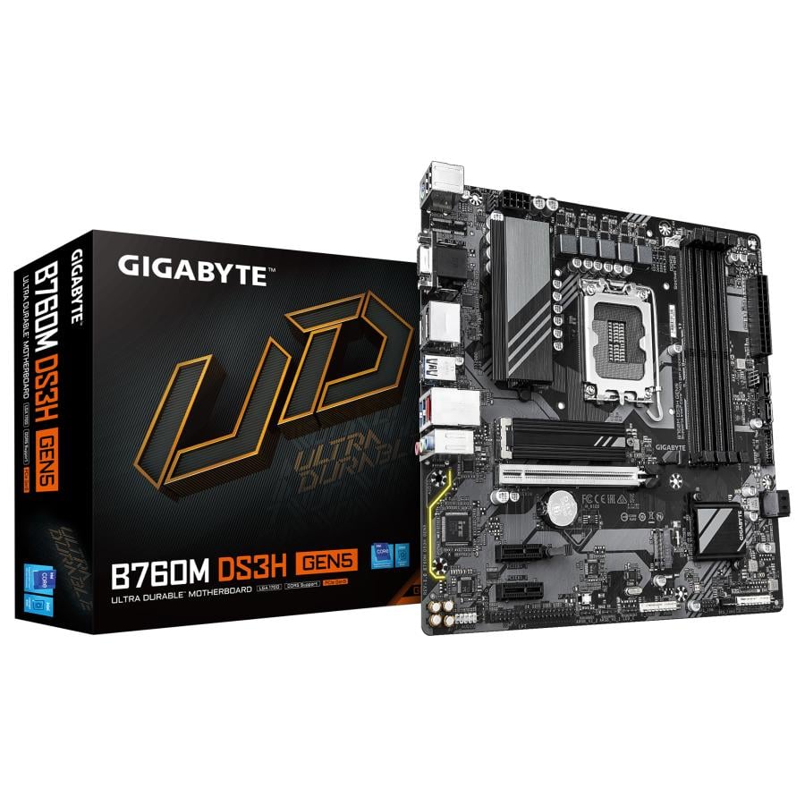 Gigabyte B760M DS3H GEN5, mATX, Intel LGA1700, B760, DDR5, 2x M2. 2.5 GbE LAN, USB 3.2 Gen 2