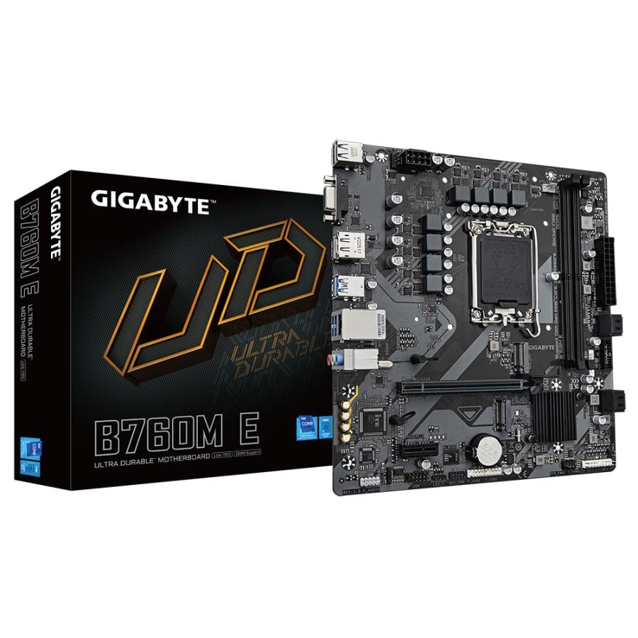 Gigabyte B760M E B760M E, mATX, Intel LGA1700, DDR5 7200 Mhz OC, 2x M.2, GbE LAN, USB 3.2 Gen 1