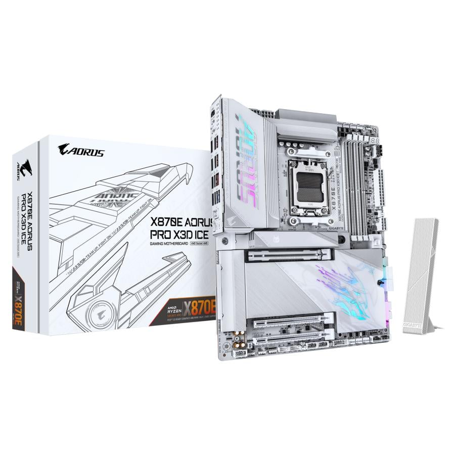 Gigabyte X870E A PRO X ICE AORUS PRO X3D ICE, ATX, AMD AMD5, DDR5, PCIe 5.0, Wi-Fi 7, 5 Gbe, USB 4