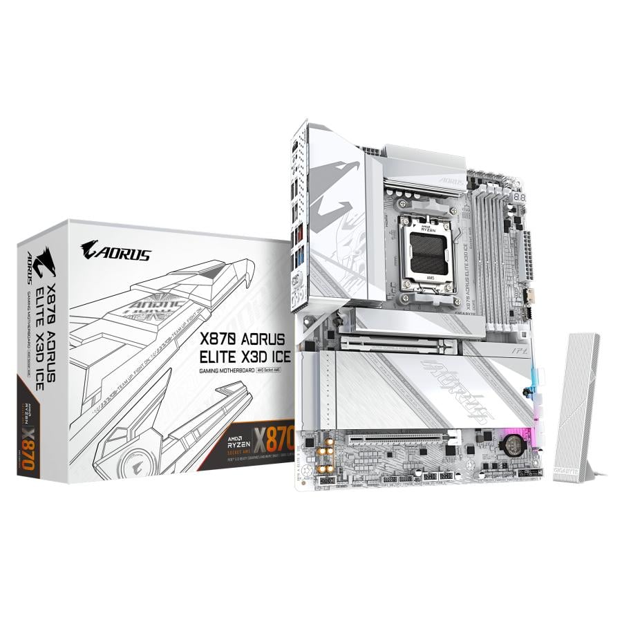 Gigabyte X870 A ELITE X ICE AORUS ELITE X3D ICE, ATX, AMD AM5, DDR5, PCIe5.0, WI-Fi 7, 2.5 Gbe, USB4
