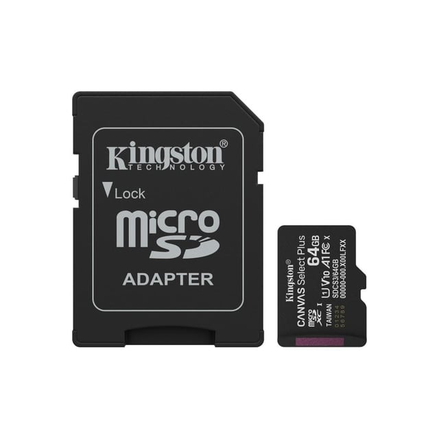 Kingston SDCS3/64GB Canvas Select Plus MicroSDXC + Adapter, 64 GB, Class 10, UHS-I, 100 MB/s, U1