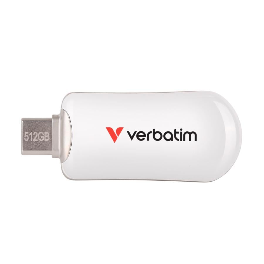 Verbatim 30231 Plectra USB-C Flash Drive, 512 GB, USB Type-C, 3.2 Gen 1, 100 MB/s, Capless, White