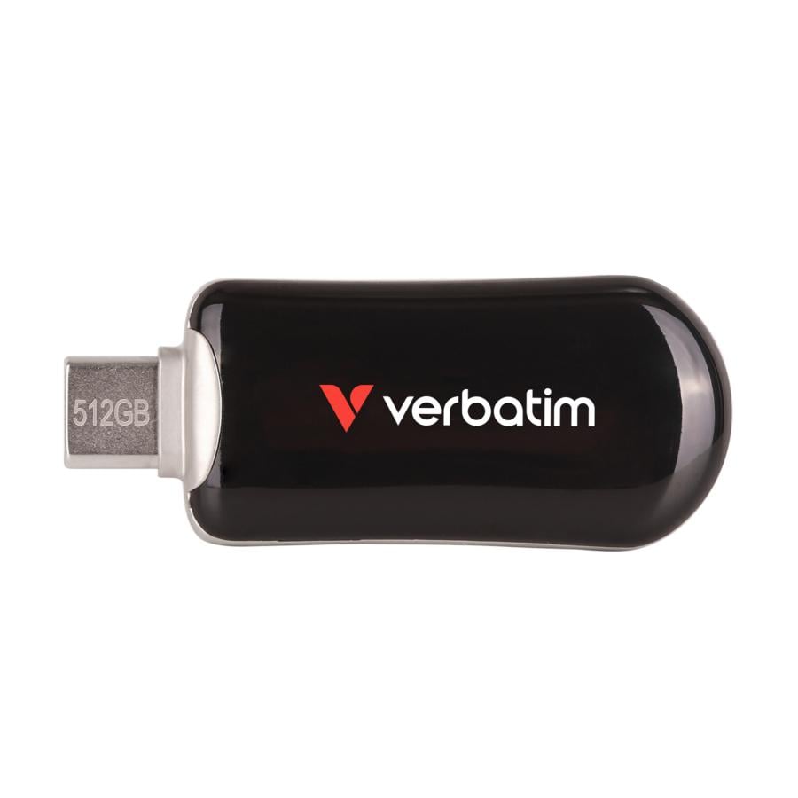 Verbatim 30227 Plectra USB-C Flash Drive, 512 GB, USB Type-C, 3.2 Gen 1, 100 MB/s, Capless, Black