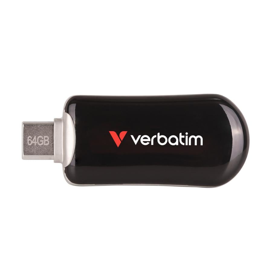 Verbatim 30224 Plectra USB-C Flash Drive, 64 GB, USB Type-C, 3.2 Gen 1, 100 MB/s, Capless, Black
