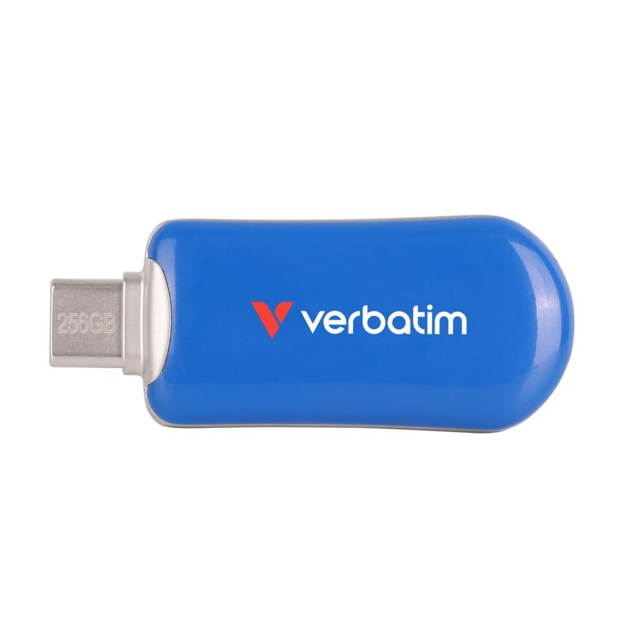 Verbatim 30234 Plectra USB-C Flash Drive, 256 GB, USB Type-C, 3.2 Gen 1, 100 MB/s, Capless, Blue