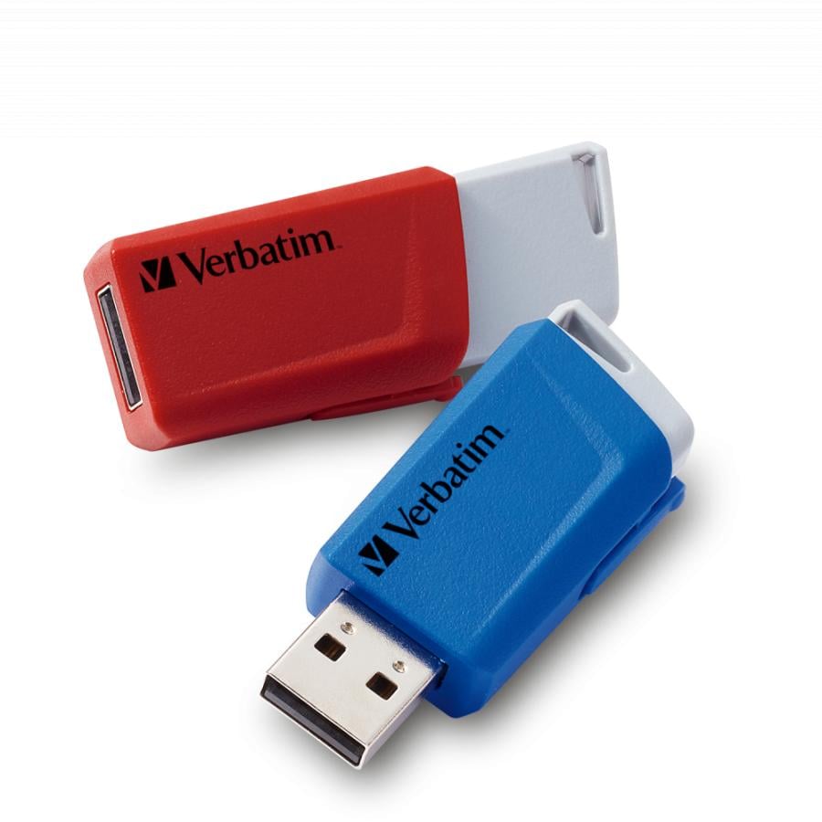 Verbatim 49308 Store "n" Click USB Drive, 2x 32 GB, USB Type-A, 3.2 Gen 1, 80 MB/s, Slide, Blue, Red