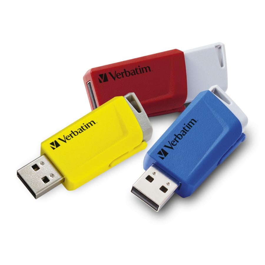 Verbatim 49306 Store "n" Click USB Drive, 3x16 GB , USB Type-A 3.2 Gen 1, 80 MB/s, Slide, RGY