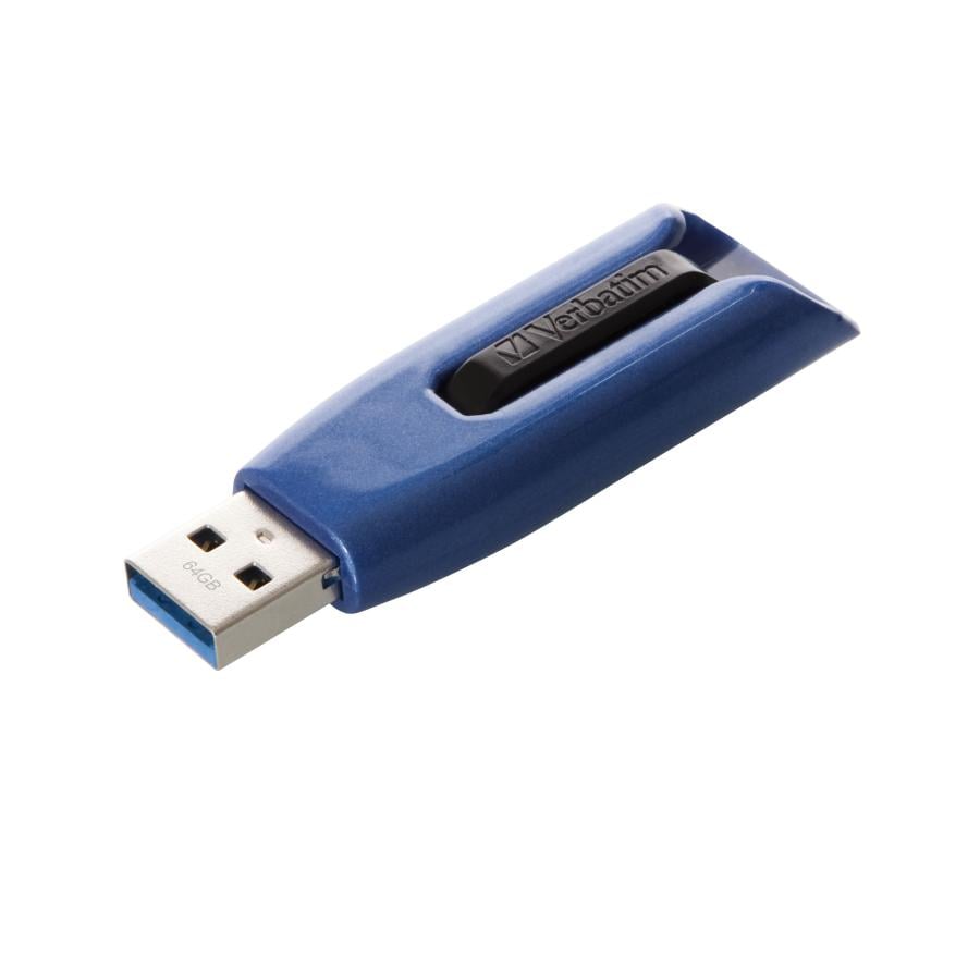 Verbatim 49807 V3 MAX USB Drive, 64 GB, USB Type-A, 3.2 Gen 1, Slide, 10 g, Blue