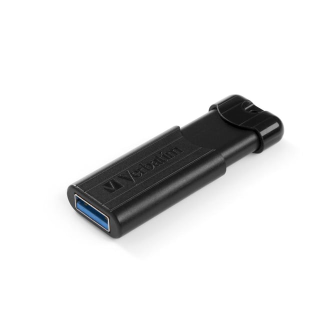 Verbatim 49319 PinStripe 3.0 USB Drive, 128 GB, USB Type-A, 3.2 Gen 1, Slide, 7 g, Black