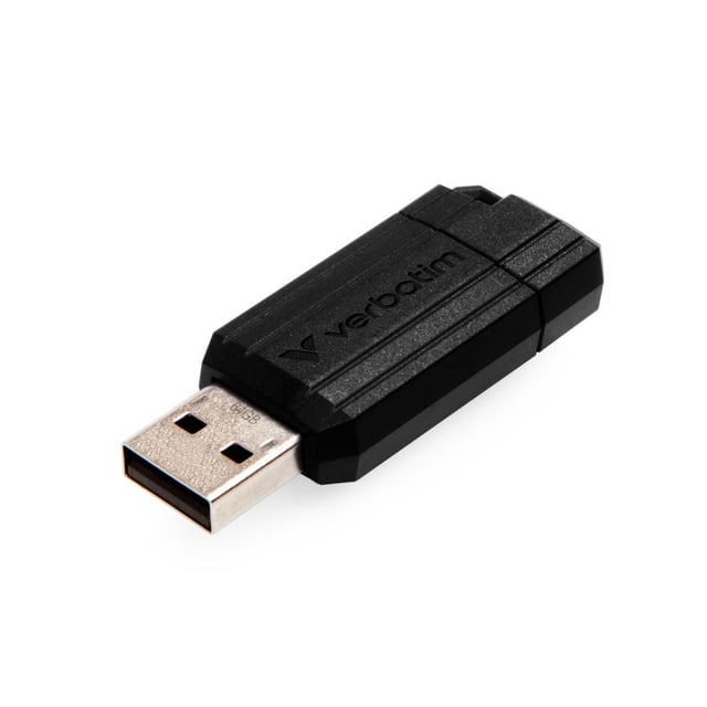 Verbatim 49065 PinStripe USB Drive, 64 GB, USB Type-A, 2.0, 10 MB/s, Slide, Black