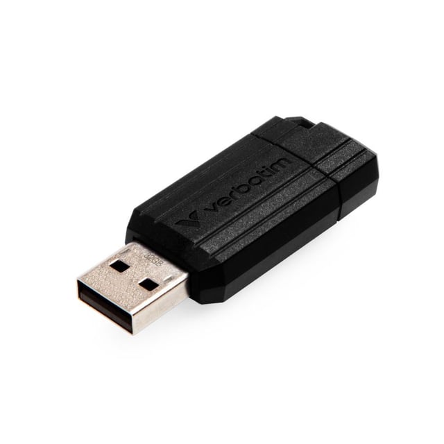 Verbatim 49064 PinStripe USB Drive, 32 GB, USB Type-A, 2.0, 10 MB/s, Slide, Black