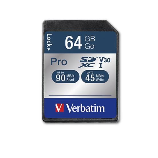 Verbatim 47022 Pro Secure Digital Card SDXC Pro, 64 GB, SDXC, Class 10, UHS, 90 MB/s, 45 MB/s