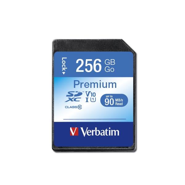 Verbatim 44026 Premium Secure Digital Card XC, 256 GB, SDXC, Class 10, UHS-I, 90 MB/s, 10 MB/s