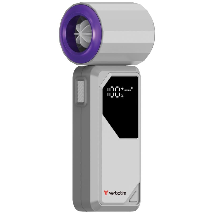 Verbatim 32340 Cool’n’Go AirJet Handheld Fan Grey/Purple, 6 W, 3.7 V, Lithium-Ion (Li-Ion)