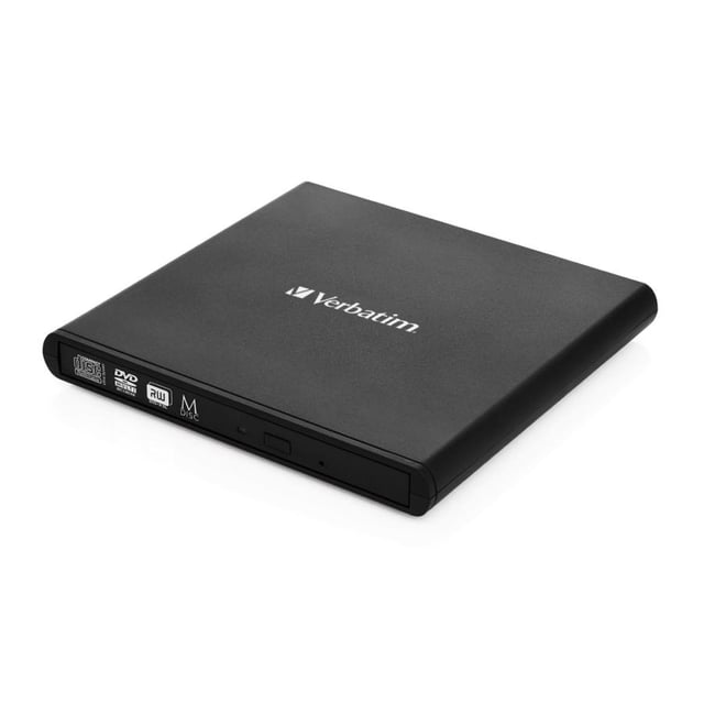 Verbatim 98938 External Slimline CD/DVD Rewriter, USB 2.0, Black, Dual-Layer, DVD-RAM, DVD-ROM