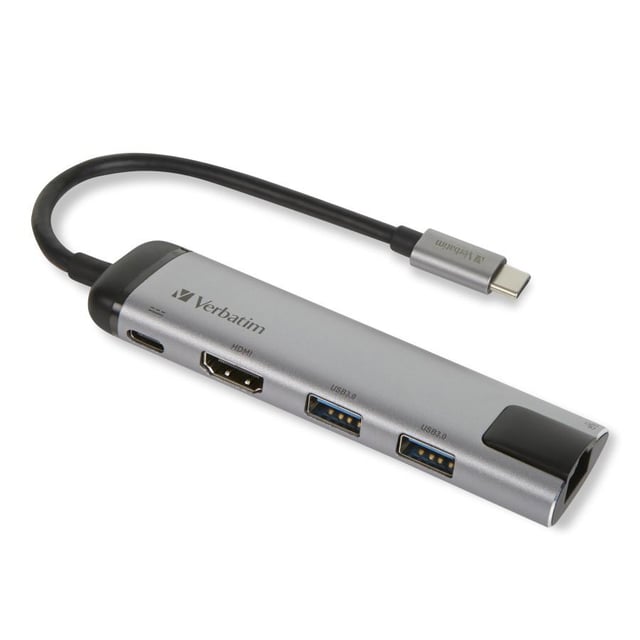 Verbatim 49141 Multiport USB-C Hub, 3x USB 3.2 Gen 1, USB Type-C, HDMI, RJ45
