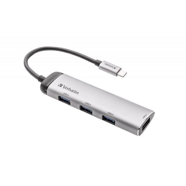 Verbatim 49147 USB-C Multiport Hub, 4x USB 3.2 Gen 1, USB Type-C, 5000 Mbit/s, 0.15m, Grey