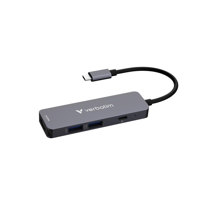 Verbatim 32155 USB-C Essentials Multiport Hub, HDMI, 3840x2160p, USB Type-C PD, USB Type-A 3.2 Gen 1