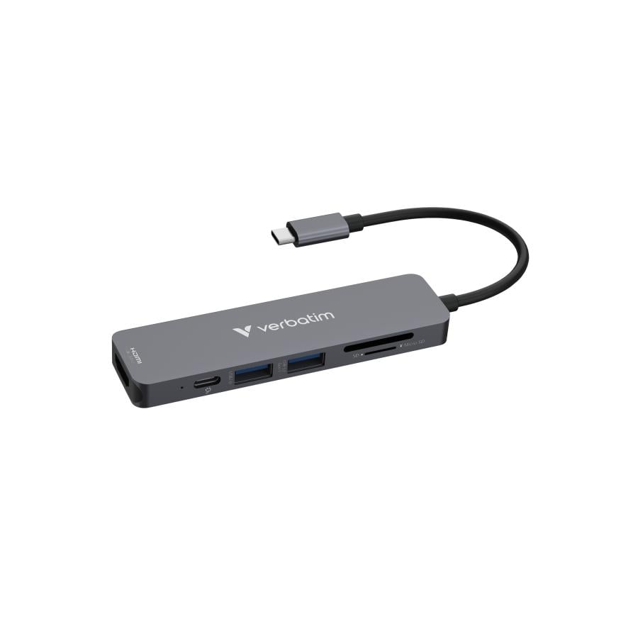 Verbatim 32156 USB-C Essentials Multiport Hub, HDMI 2160p, USB-C PD, USB-A 3.2 Gen 1, SD & microSD