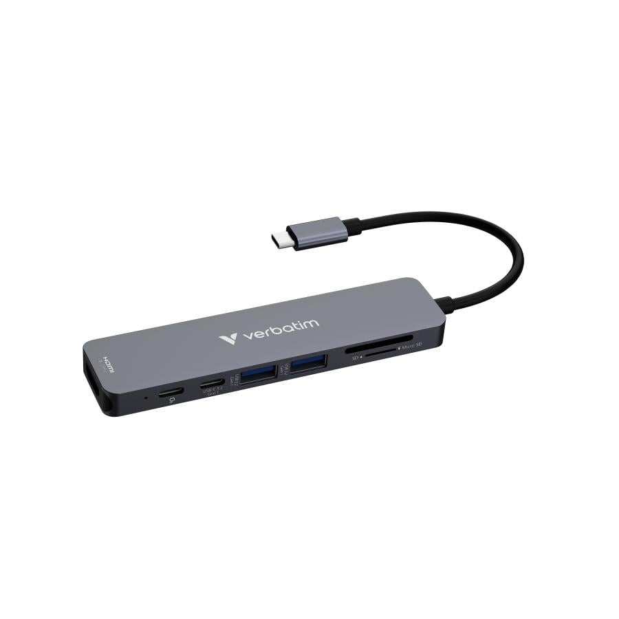 Verbatim 32158 USB-C Essentials Multiport Hub, HDMI 2160p, USB-C, 2x USB-A 3.2 Gen 1, SD & microSD