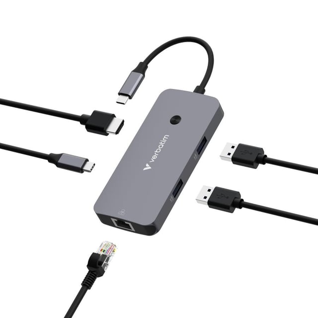Verbatim 32150 CMH-05 USB-C Pro Multiport Hub, 5 port, HDMI, RJ45, USB 3.2 Gen 1, USB Type-C, Silver