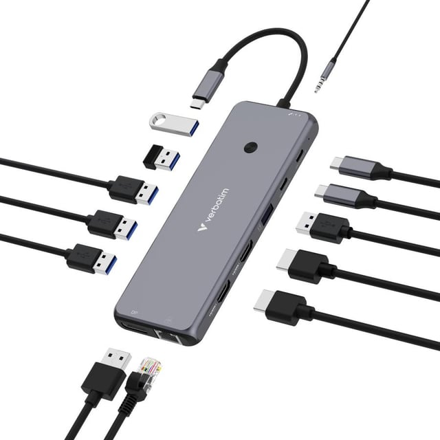 Verbatim 32153 CMH-13 USB-C Multiport Hub, 3.5mm, DisplayPort, HDMI, RJ-45, USB 2.0, USB 3.2 Gen 1
