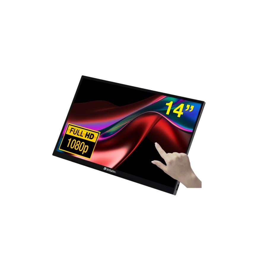 Verbatim 49591 14" Portable Touchscreen Monitor, 1920x1080 pixels, Full HD, LCD, 6 ms, Black