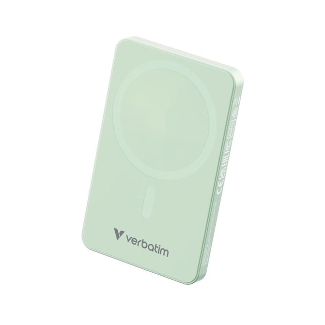 Verbatim 32226 Charge "n" Go Essentials Magnetic Wireless Power Bank, 5000 mAh, 35 W, Green