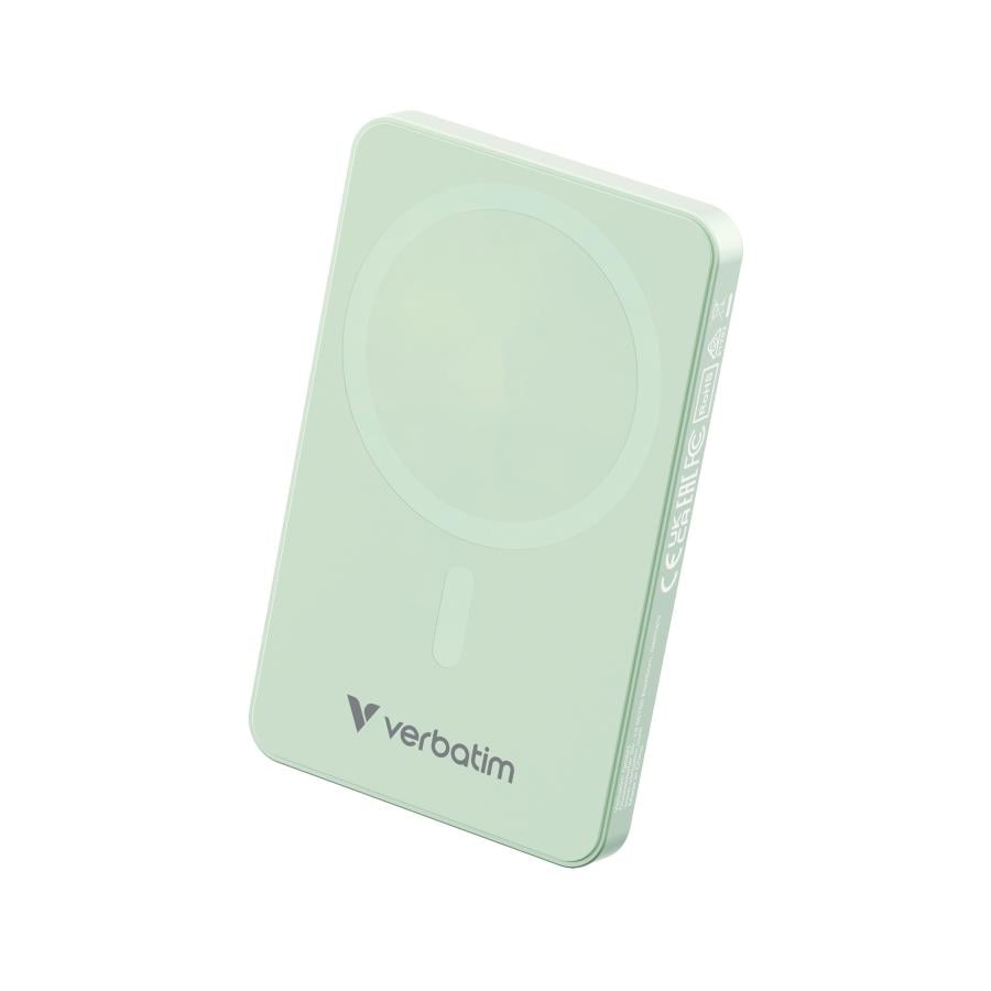 Verbatim 32226 Charge "n" Go Essentials Magnetic Wireless Power Bank, 5000 mAh, 35 W, Green