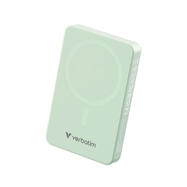 Verbatim 32228 Charge "n" Go Essentials Magnetic Wireless Power Bank, 10000 mAh, 35 W, Green