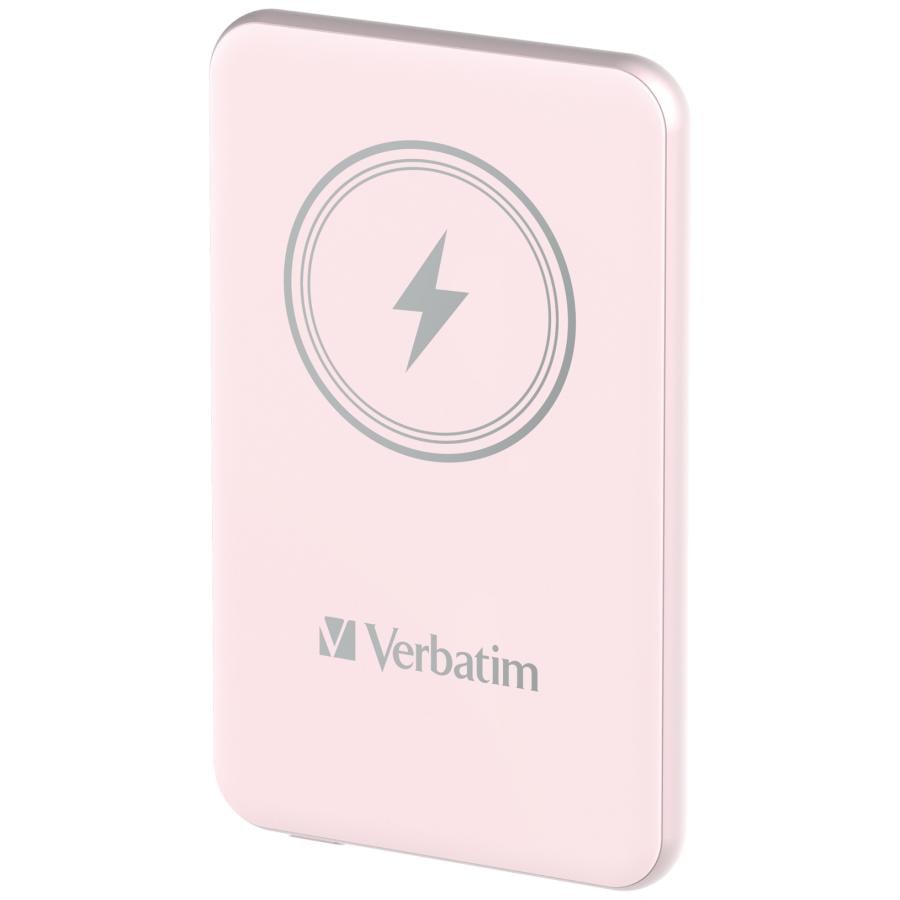 Verbatim 32243 Charge "n" Go Magnetic Wireless Power Bank Pink, 5000 mAh, LiPo, Quick Charge 3.0