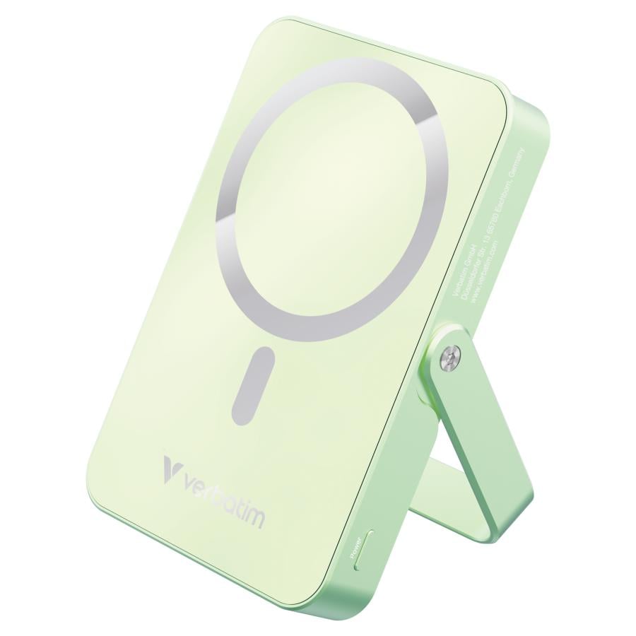 Verbatim 32259 Charge "n" Go Magnetic Wireless Power Bank with stand Green, 10000 mAh, LiPo, 35W