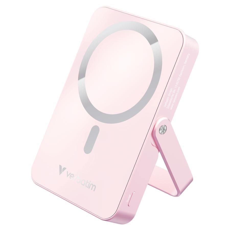Verbatim 32267 Charge "n" Go Magnetic Wireless Power Bank with stand Pink, 10000 mAh, LiPo, 35 W