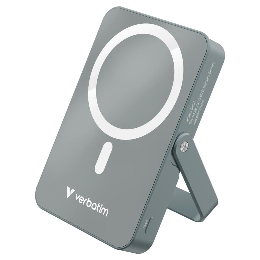 Verbatim 32268 Charge "n" Go Magnetic Wireless Power Bank with stand Grey, 10000 mAh, LiPo, 35 W